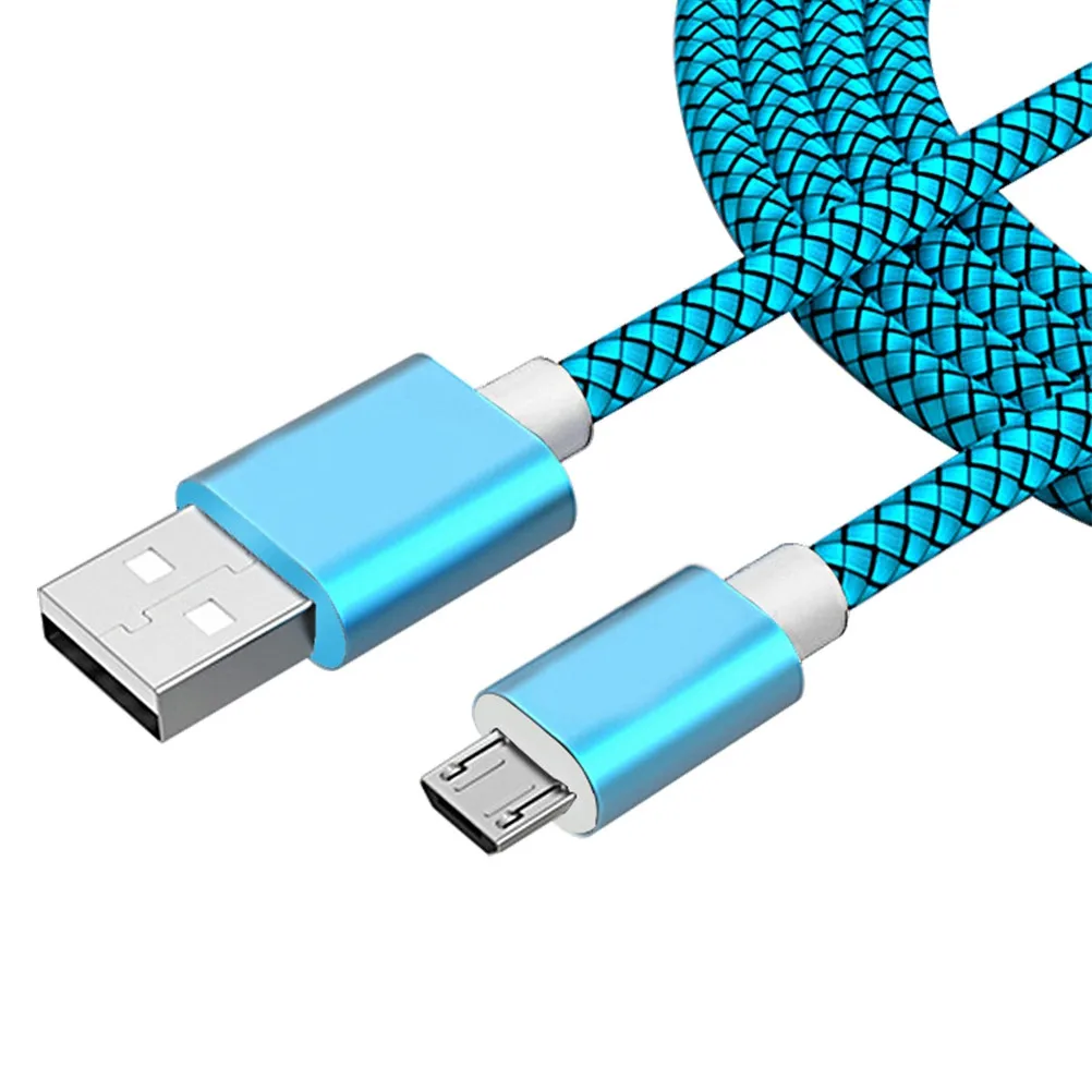 1미터 블루 나일론 편조형 마이크로 USB 충전 케이블 2.1a 데이터 전송 코드 안드로이드 폰 및 태블릿 호환