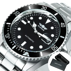 WINNER Classic Luminous Stainless Steel Men's Luxury Automatic Watch (BOX BLACK BLACK)