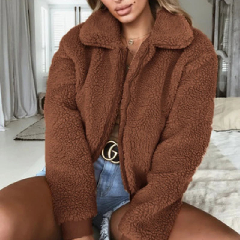 Autumn and Winter New Style 2023 Fashion Casual Women's Long-sleeved Solid Color Warm Velvet Jacket Top Women's Clothing