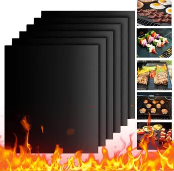 10pcs BBQ Grill Mat 100% Non-Stick BBQ Grill Liners Reusable PFOA Free for up to 500°F for Great Over Coal Gas and Baking Tools