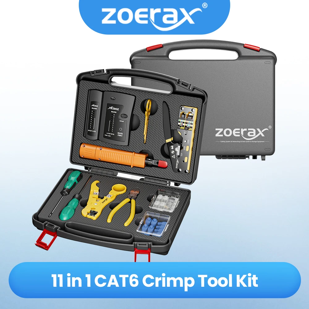 ZoeRax Network Tool Kit,RJ45 Crimp Tool kit Pass Through Crimper RJ45 Crimping Tool, Cable Tester, Punch Down Tool, Stripper