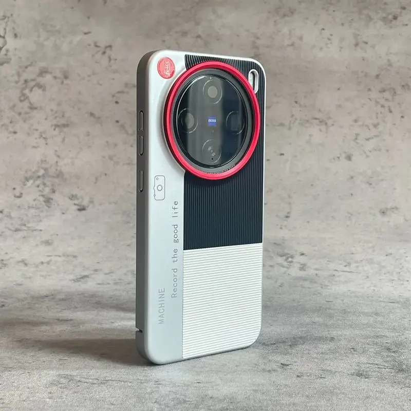 Elegant Vertical Striped Leather Case with Camera-Style Protection and Shockproof Bumper