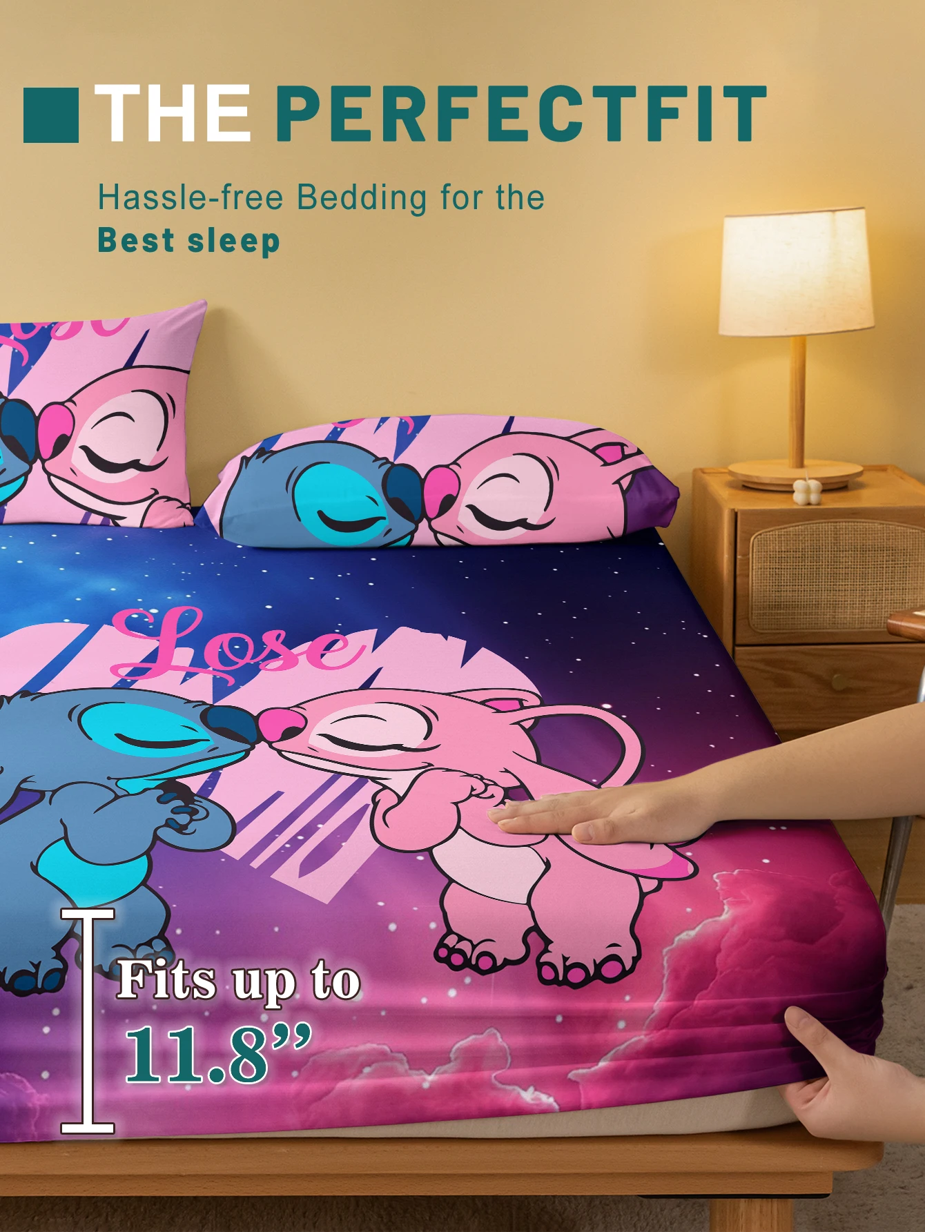 1 cartoon cute Stitch pattern digital printed frosted Fitted Sheet,bedroom printed bed cover,bedding(No pillowcase) 3