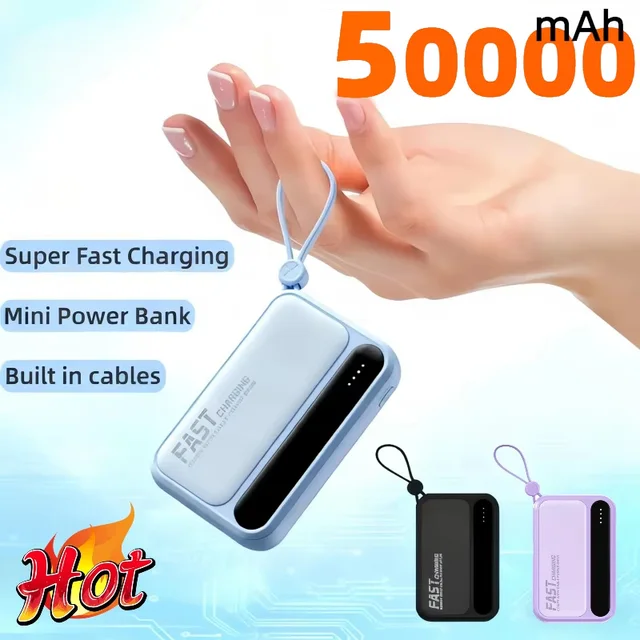 500000mAh Power Bank Large Capacity 4 In1 Cables Intelligent Digital Display Light Portable Powerbank For iPhone Huawei Xiaomi