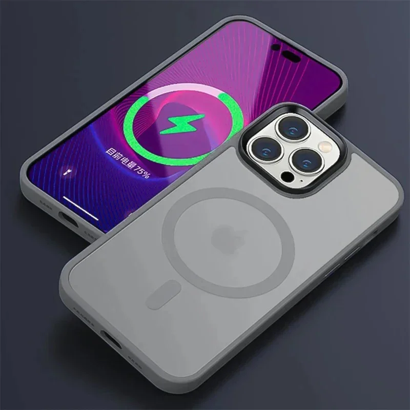 Matte Original Grey Case Per Iphone 15 14 13 12 11 Pro Max Più Congelato Magsafe Magnetic Wireless Charge Cover