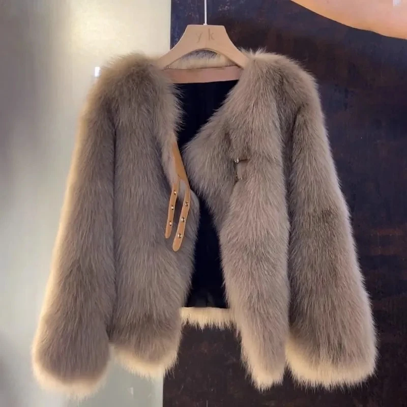 

Faux Fur Jacket Women's Clothing 2023 New Winter Jackets Short Thicken Warm Coat Top Female Cold Proof Casual Outwear