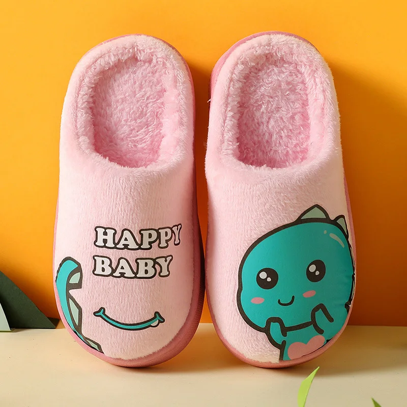 

Autumn Winter Children Indoor Home Cotton Shoes Cartoon Cute Non-Slip Thick Soled Small Dinosaur Fluffy Slipper Long Fluffy Warm