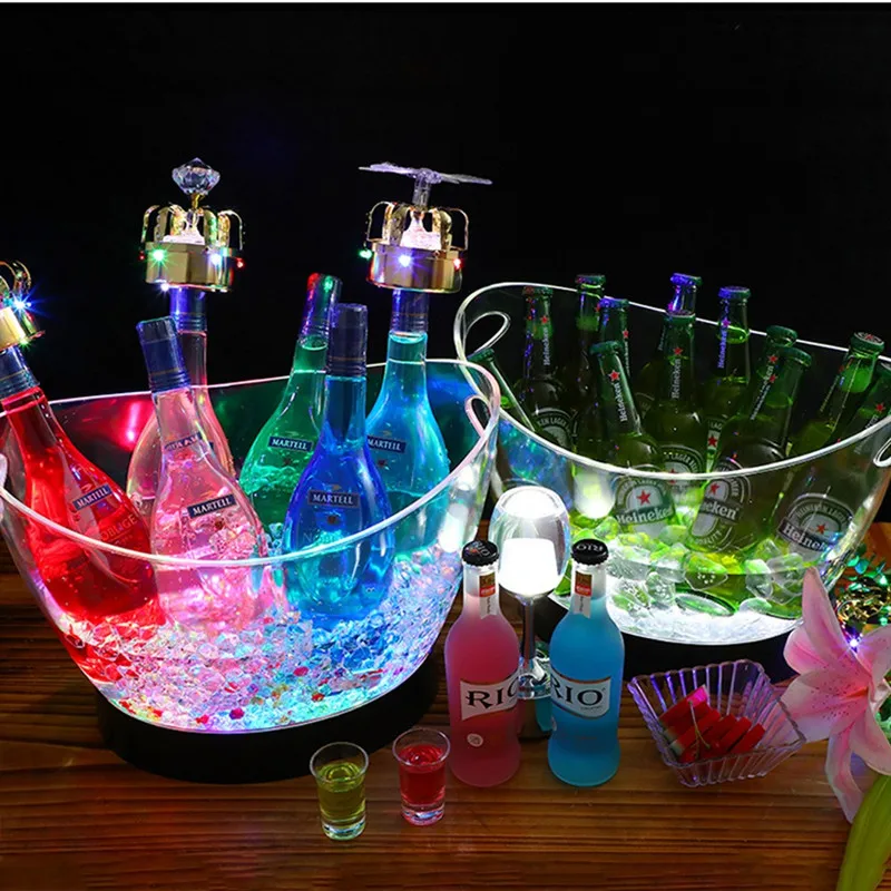 8L Ice Bucket Beer Champagne Wine Cooler Tub Bucket Container Color Changing Ice Holder for Bars Nightclubs Beverage Drinks