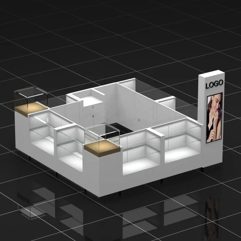 커스텀 럭셔리 쥬얼리 디스플레이 카운터 아일랜드 샵, LED 유리 쇼핑몰 쥬얼리 키오스크 판매