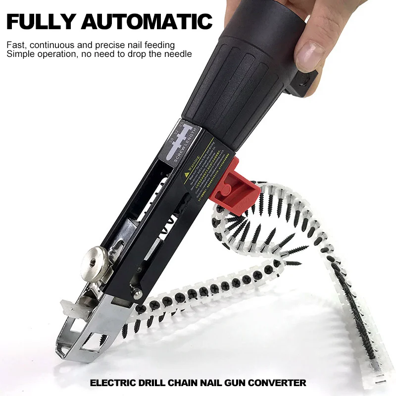 Electric Drill Chain Nail Gun Converter Cordless Power Drill Attachment Woodworking Tools for Wall Wood Board Ceiling Collating 3