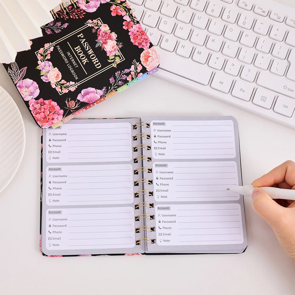 65 sheets Floral A6 Password Keeper Book with Alphabetical Stickers for Internet Website Address Login Secure Password Organizer 4