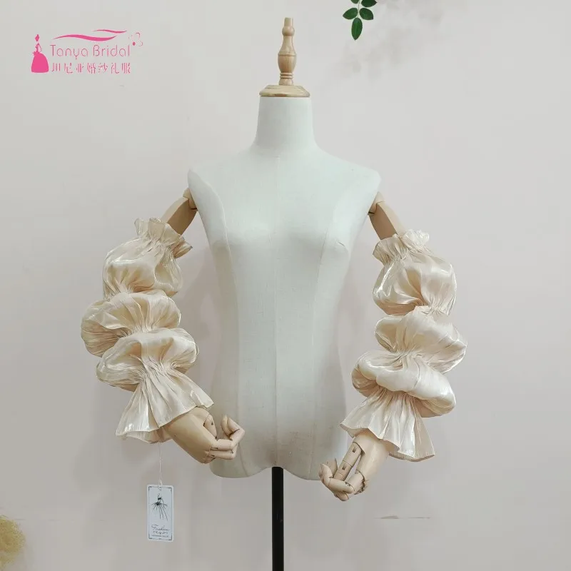 Light Champagne Wedding Detachable Puff Sleeves Wraps Up Down Elastic Evening Party Soft Bridal Accessories D1242