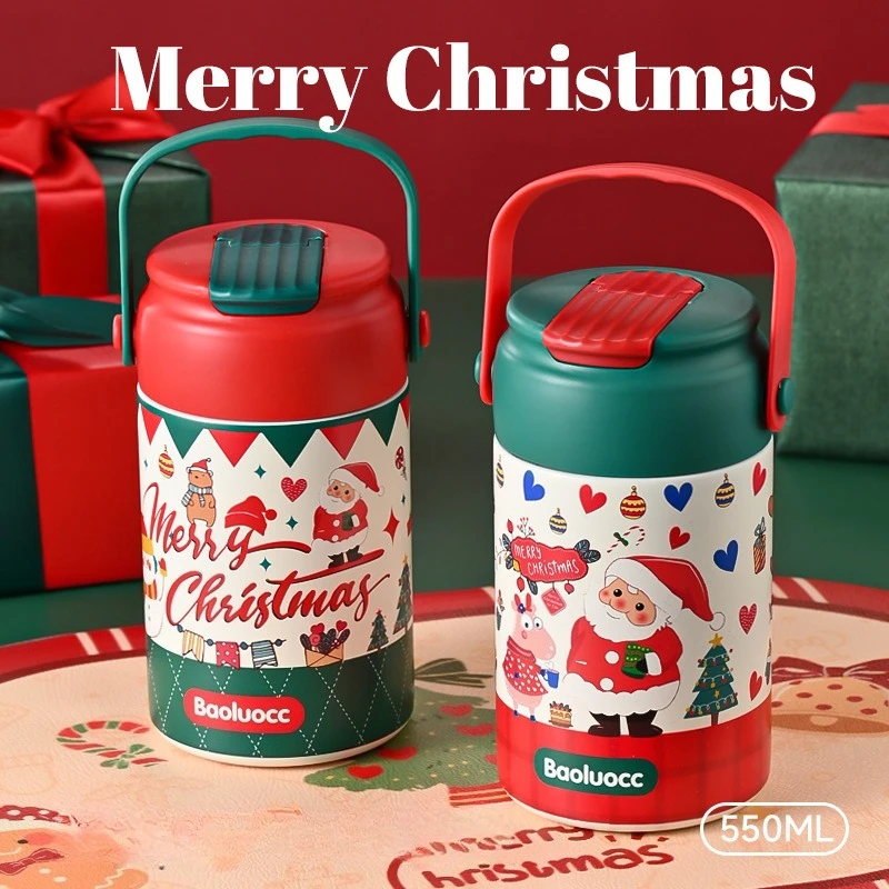 Christmas Gift Insulated Cup Stainless Steel Thermos Bottle Insulation Thermal Cup Tumbler with Straw Xmas Gift for Girl Friend