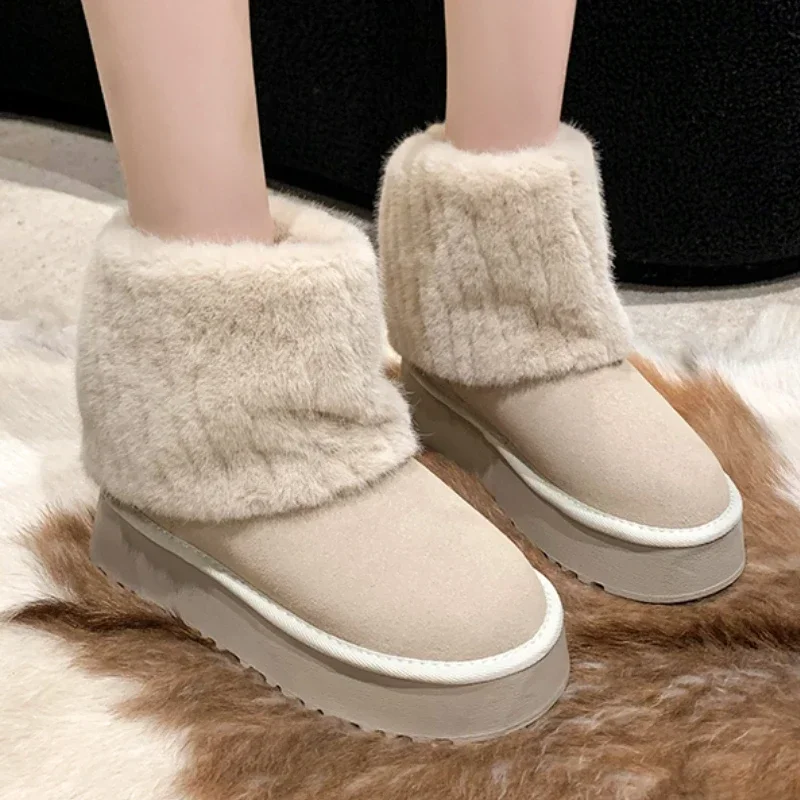 

Ladies Shoes Fashion Sleeve Women Boots Winter Round Toe Plush Fleece for Warmth Short Barrel Platform Snow Boots Zapatos Mujer