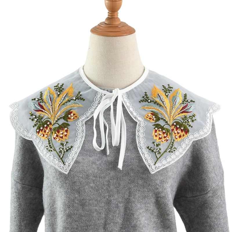 Elegant Detachable Collar Universal Embroidered Collar Shawl Wrap Shirt Collar