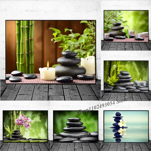 Modern Wall Art Spa Stones Zen Yoga Canvas Paintings Candles Aromatherapy Flower Posters Wall Pictures for Bathroom Home Decor
