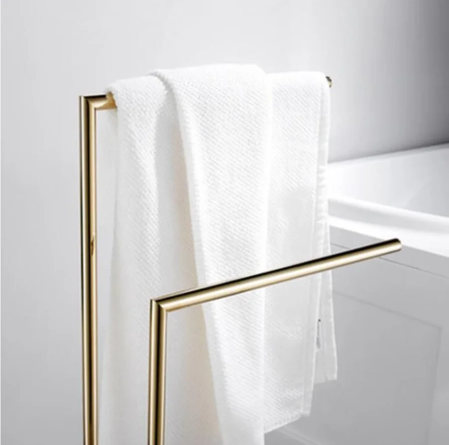 Copper floor towel holder marble bathroom golden towel rack web celebrity simple bathtub rack coat and hat