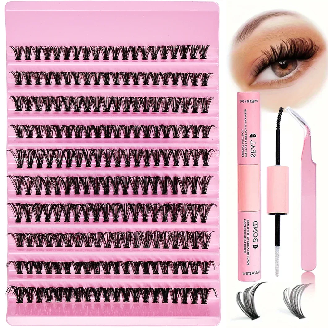 DIY Eyelash Extension Kit 200pcs Individual Lashes Cluster 30D40D 8-16mm Mix Lash Clusters Bond Seal Lash Applicator lash extension kit