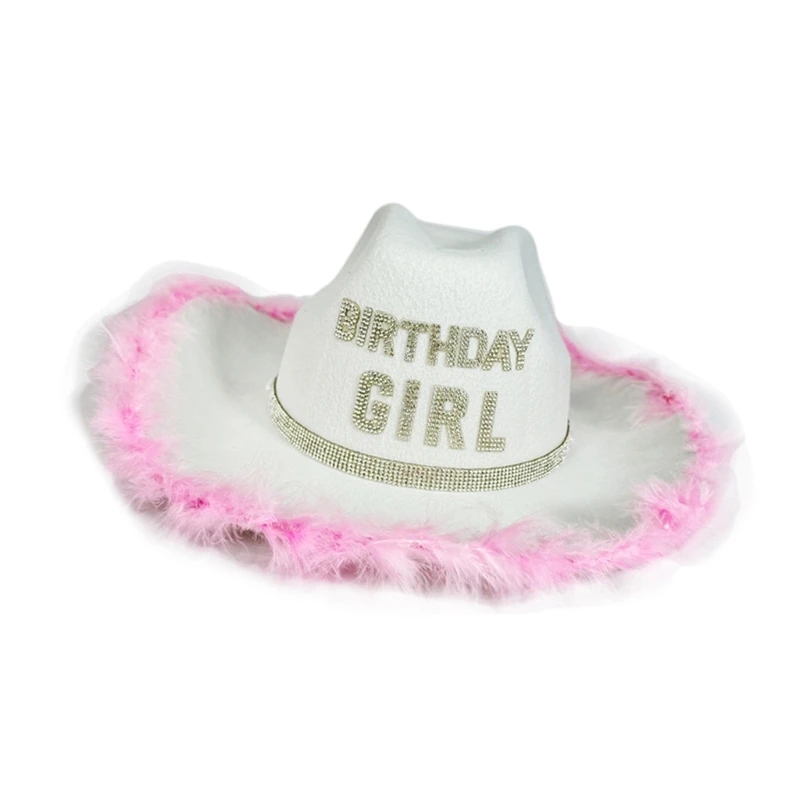 Rhinestones Party Hat Birthday Girl Hat Fashionable Feathered Trim Western Party For Girl Birthday Halloween