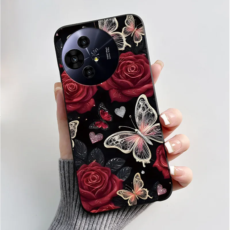 Soft Silicone Black Shell Cover with Cute Flower Design