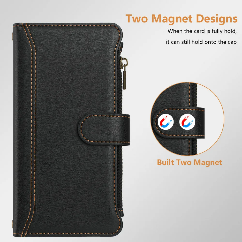 Elegant Crossbody Zipper Leather Wallet Case - Luxury Flip Cover