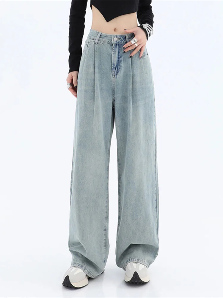 

2022 Autumn Y2k High Waist Baggy Jeans Women Casual Loose Pants Mom Jean Fashion Comfy Wash Light Blue Wide Leg Simple Trousers