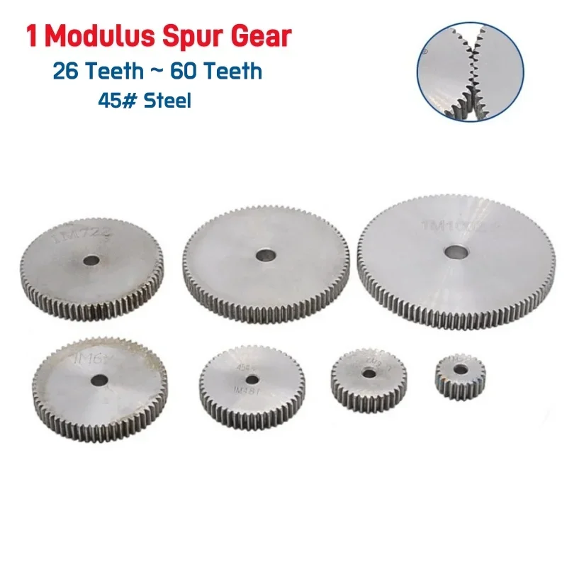 45# Steel Spur Gear 1 Modulus 26/27/28/29/30/31/32/35/36/40/45/50/60 T teeth Metal Transmission Motor Gear motor gear transmission gear