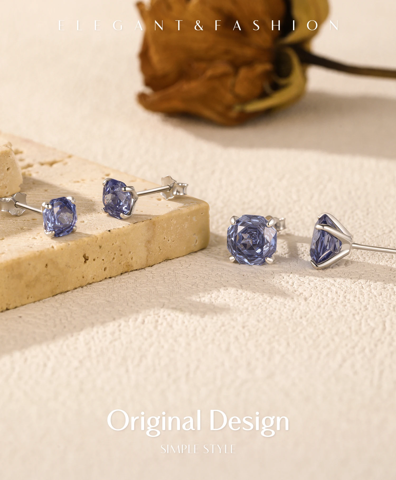 MODIAN 925 Sterling Silber Elegante Geometrische Tansanit Farbe Rose Cut Zirkon Ohrstecker Für Frauen Edlen Schmuck – Detail 1