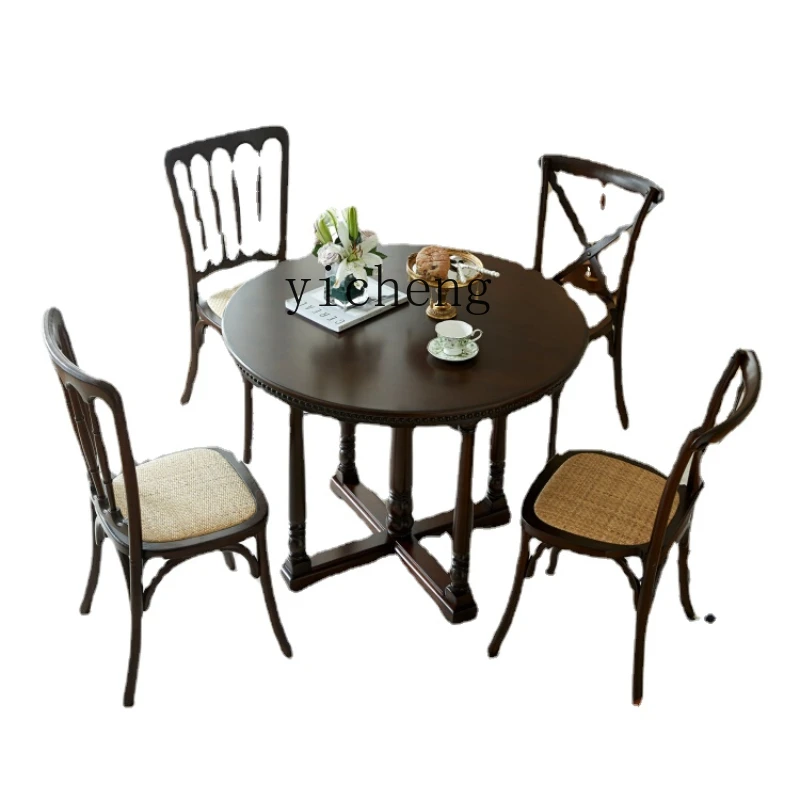 

Zk Solid Wood Dining Tables and Chairs Set Living Room round Dining Table Dining Table Household Small Apartment