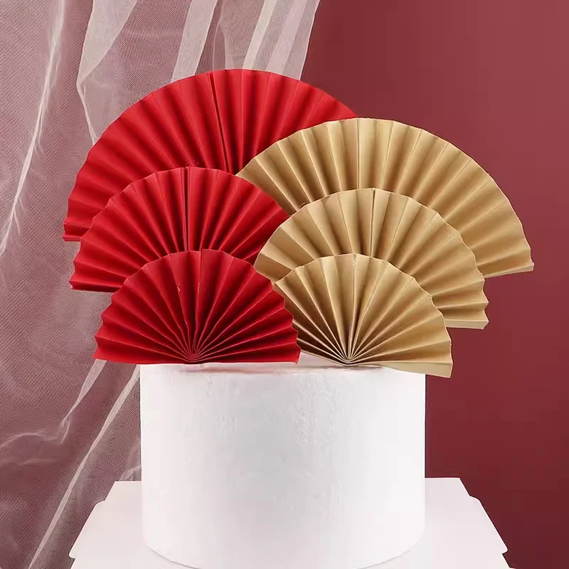 Roter Fächer-Geburtstagstorten-Dekorationsset: Rosa Fächer-Karten-Einsteckflagge, Prinzessinnen-Papierfächer, Party-Torten-Plugin