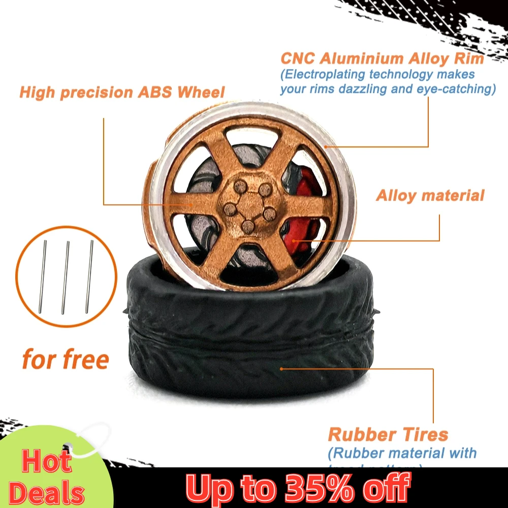 Kicarmod 1/64 Model Car ABS Wheels with Rubber Tire Brake Disc Metal Rims Diameter 10mm Refitting Parts For Model Car Hot Wheels 3