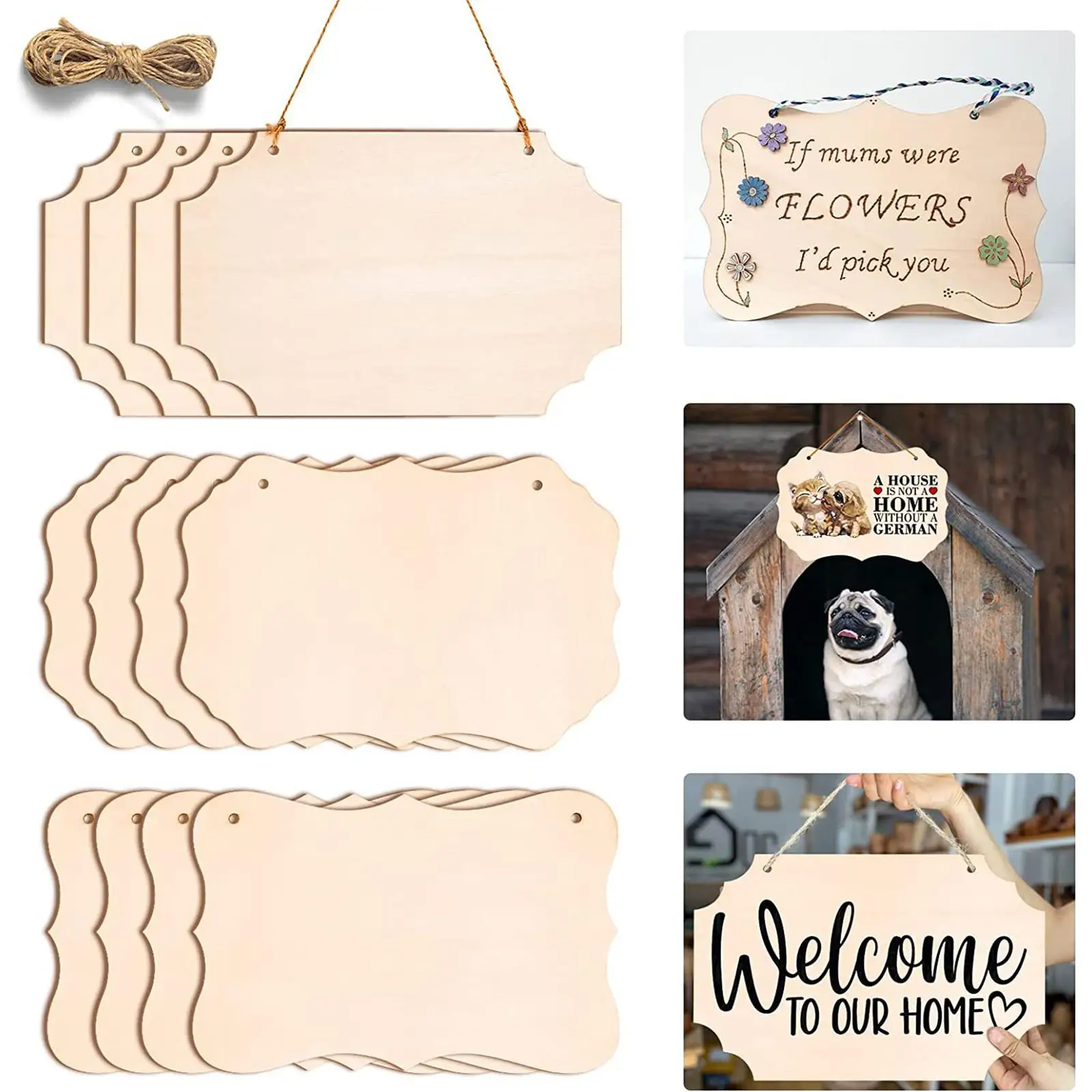  10 Pieces Blank Wood Circles 12 Inch Sign Unfinished Wood  Slices Front Door Decor Round Wooden Hanging Sign with Twine