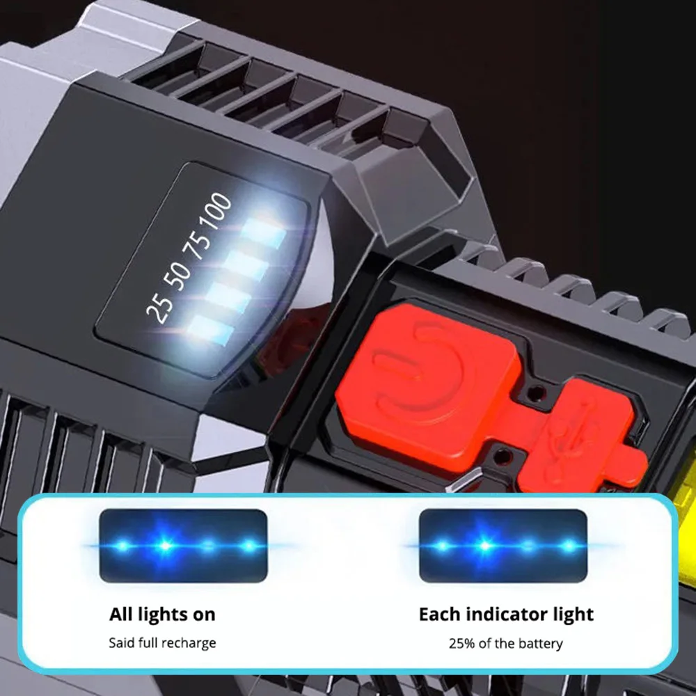 9LED Super Bright Flashlight Rechargeable Outdoor Multi-function Waterproof LED Long-range Spotlight Battery Display COB Lights