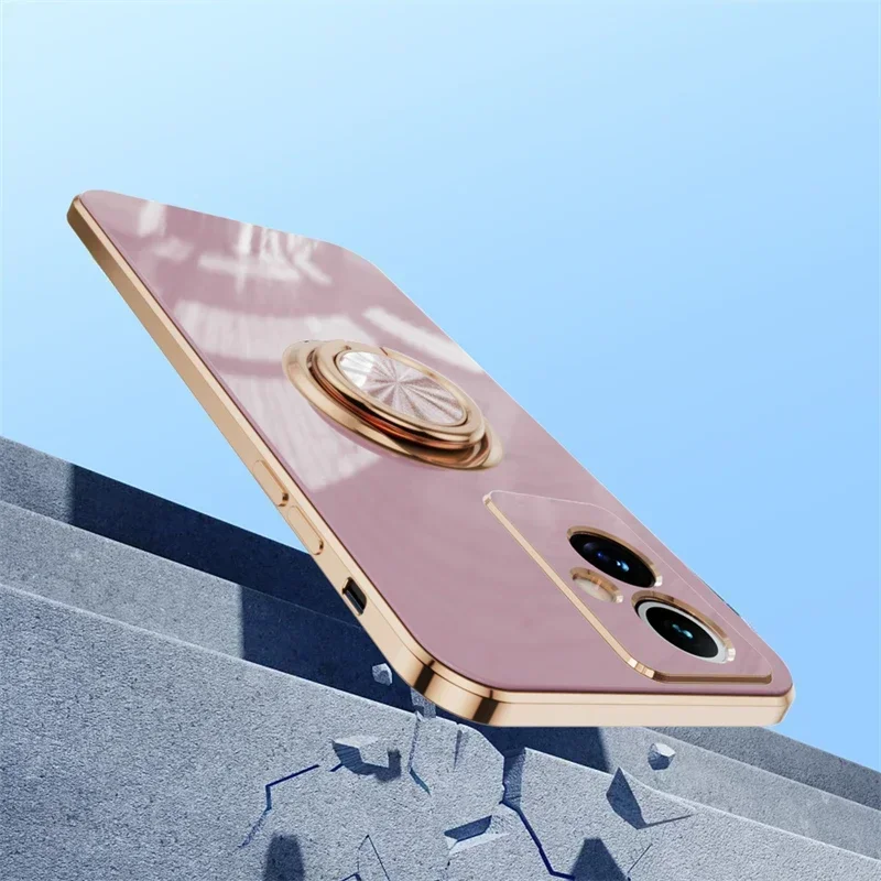 Plating Gloss Surface Silicone Case with Ring Holder Cover