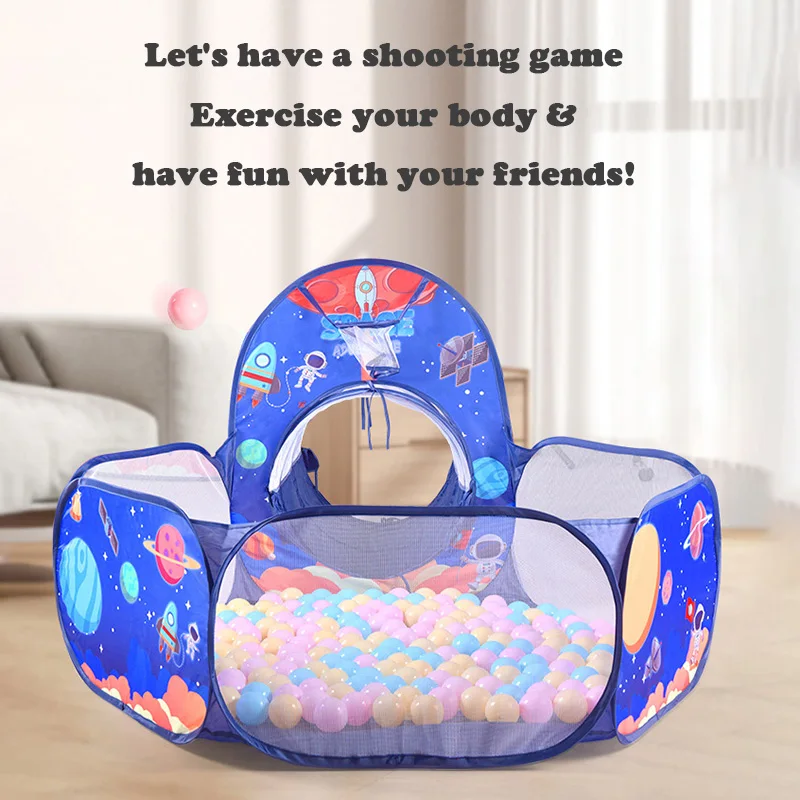 3 in 1 Portable Kids Tent Children's Camping Tent Ocean Ball Pool Pop-up Tent Kids Beach Tent Baby Crawling Tunnel Play House 2