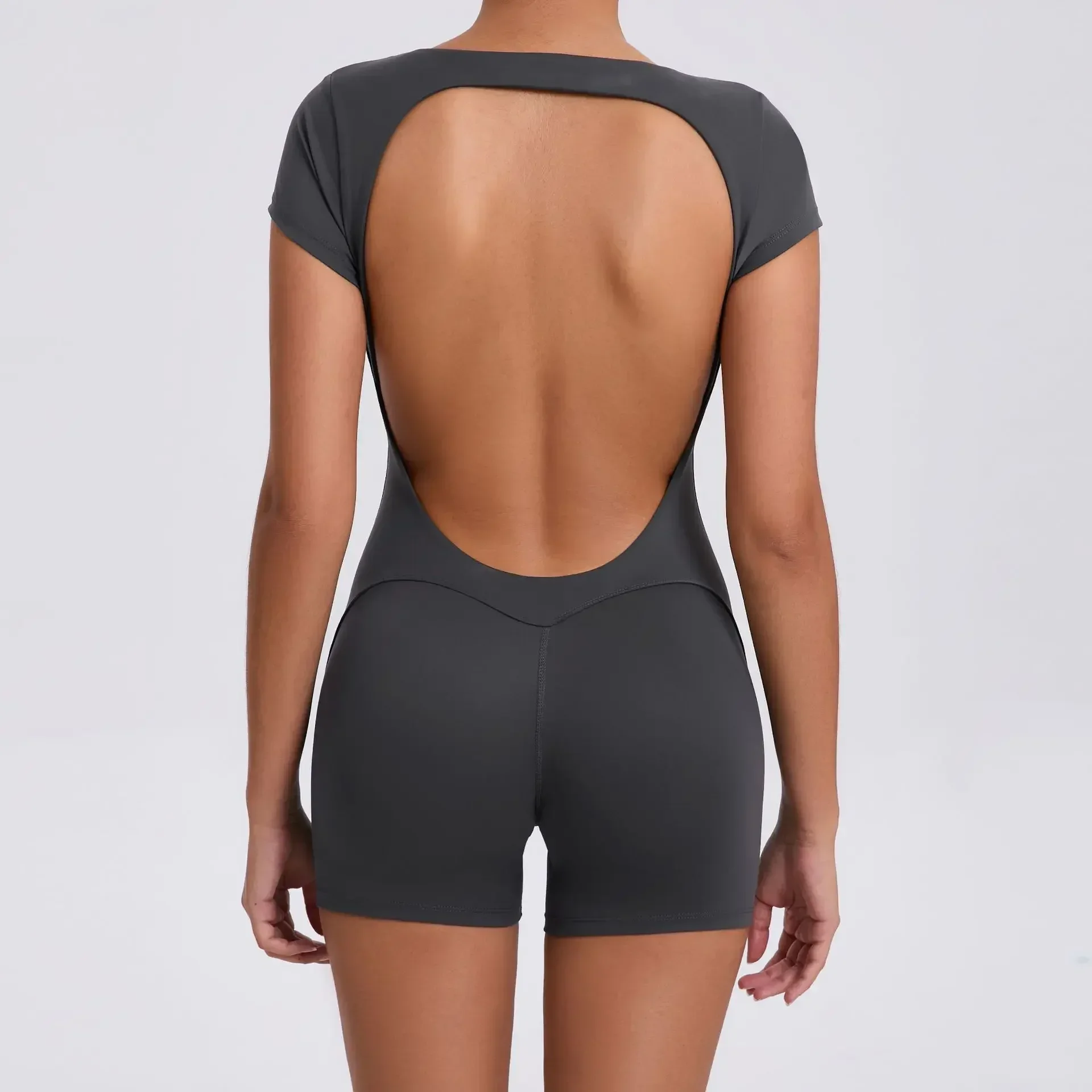 Seamless Yoga Jumpsuits Sports Fitness Hip-lifting Short-sleeved Backless One-piece Workout Gym Leggings Tracksutis for Women 2