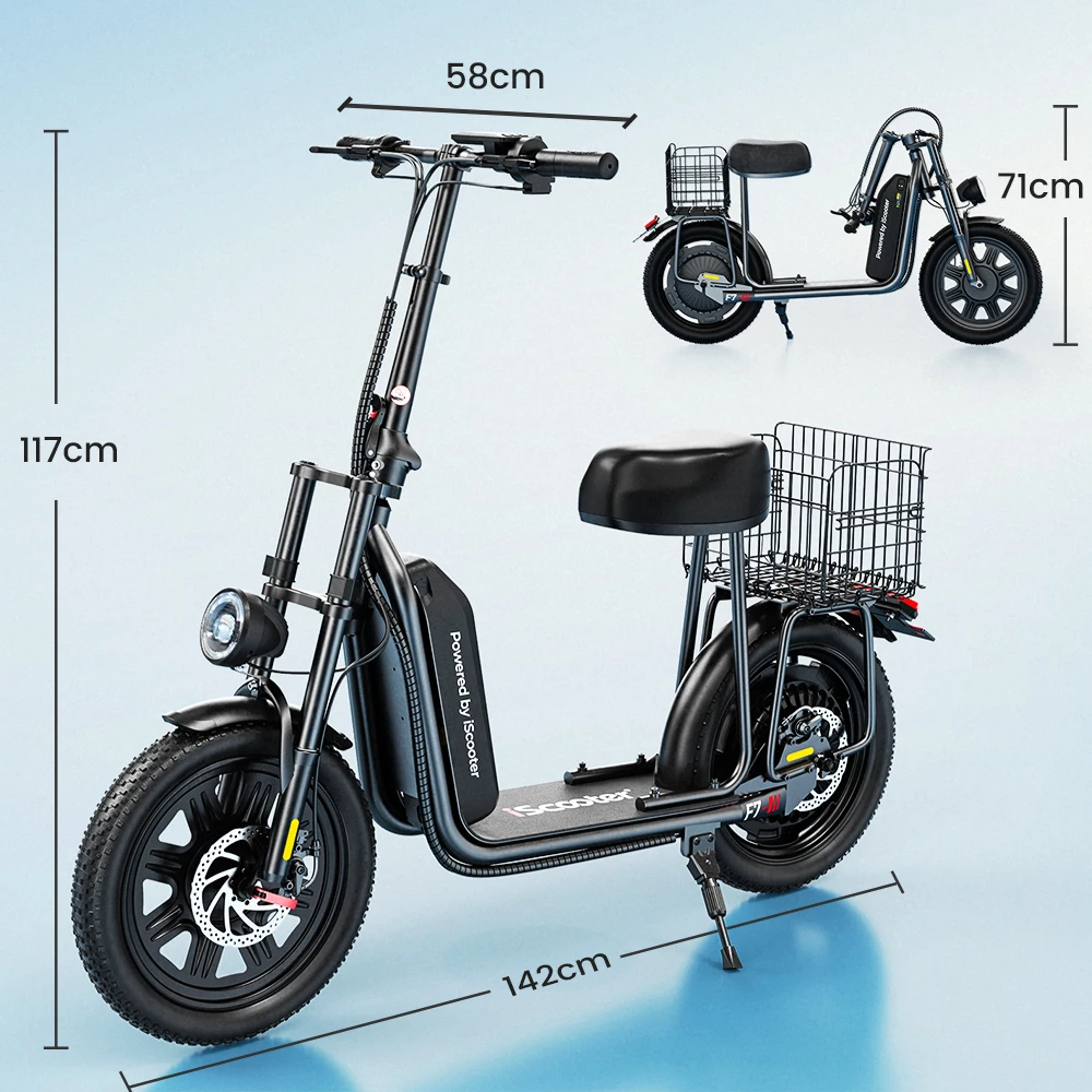iScooter F7 48V 1000W Monopattino Elettrico 45km/h 72km di Autonomia Controllo App Pneumatici All-Terrain da 16 Pollici Cestino Posteriore Pieghevole Perfetto per le Spesa - immagine 5