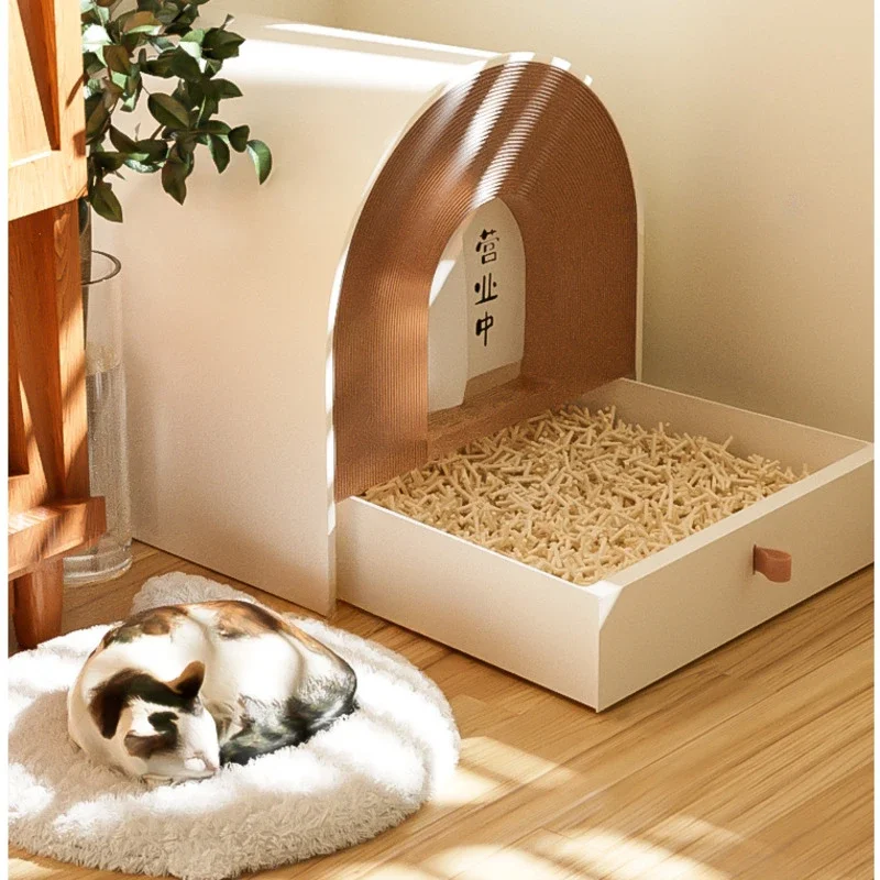 

Ins Fully Enclosed Cat Toilet Drawer Design Cat Litter Box Large Odor Proof House For Cats Waterproof Curtain Sandbox Cat