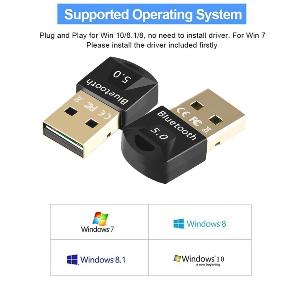 USB Bluetooth 5.0 Adapter Receiver Wireless Transmitter Dongle