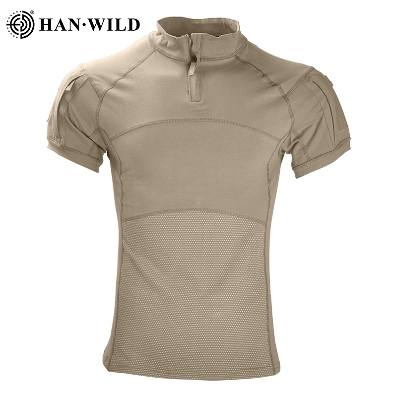 HAN WILD Tactical T-Shirt Combat Shirt for Men Clothing Camouflage Shirts Tops Short Sleeve Summer Hiking Climbing Clothes