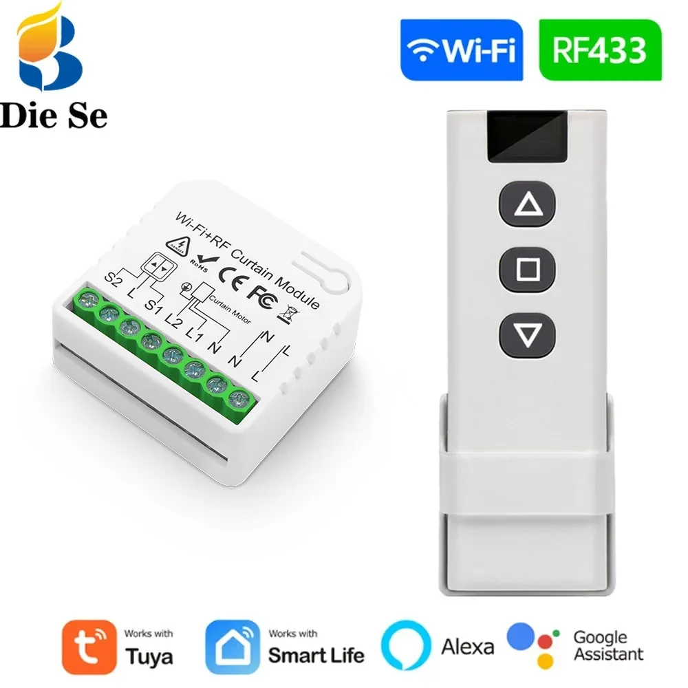 Wifi Rf ผ้าม่านสวิทช์ Tuya Smart Life ลูกกลิ้งชัตเตอร์โมดูล 433mhz เครื่องส่งสัญญาณรีโมทคอนโทรลผ้าม่านหน้าต่าง Alexa Google Home 1