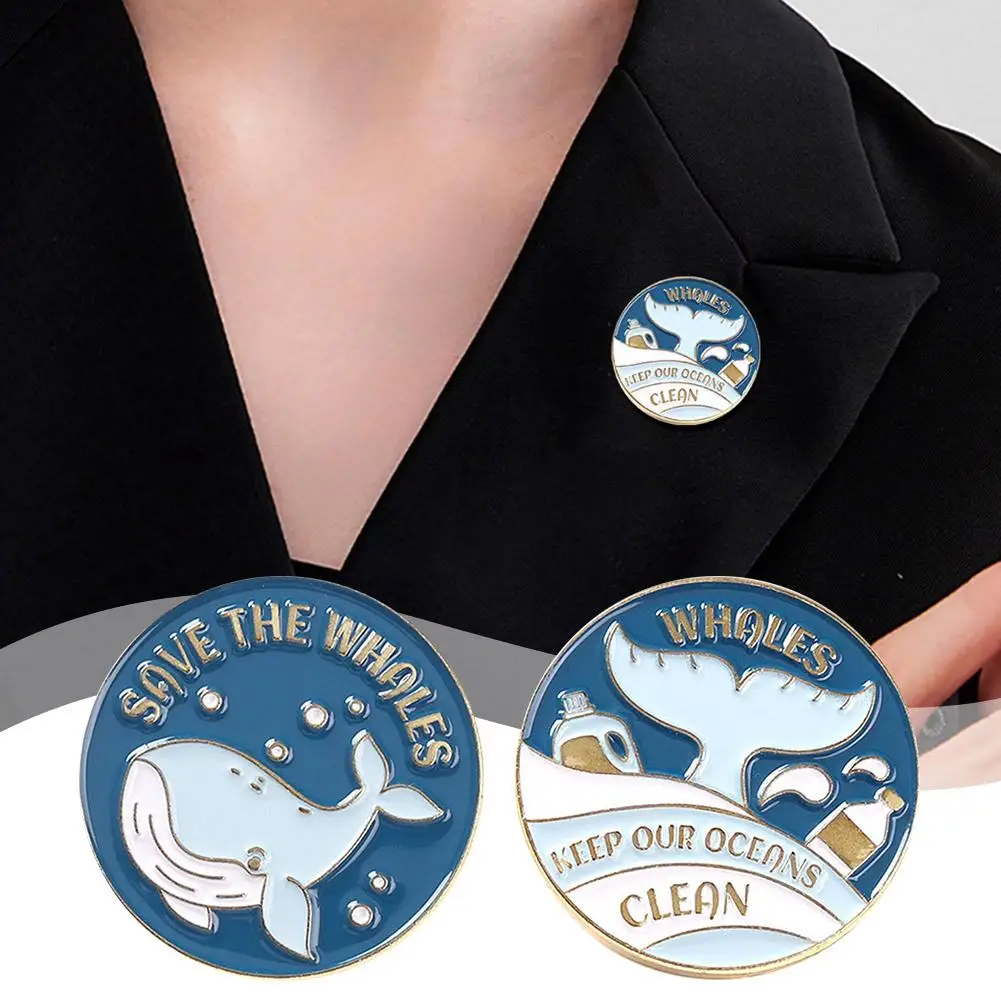 

Save The Whales Sea Funky Pin Badges Fashion Brooch Diameter 2.5cm Save The Badge Pins Metal Ocean Badge Enamel V8D9