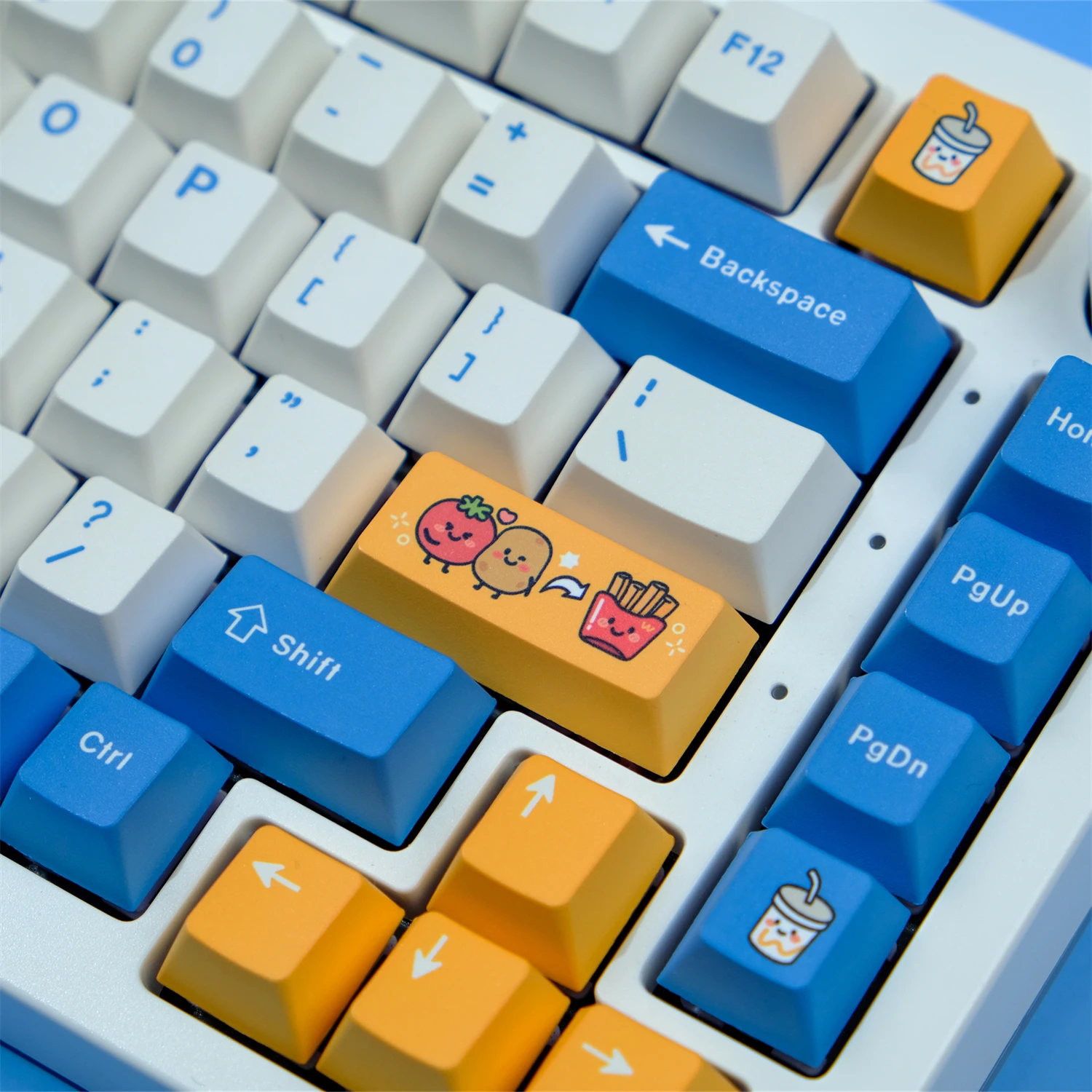 

129 Keys French fries dog PBT Material Keycap Cherry Profile Dye Sublimation Compatible with 61 68 75108 Mechanical Keyboard