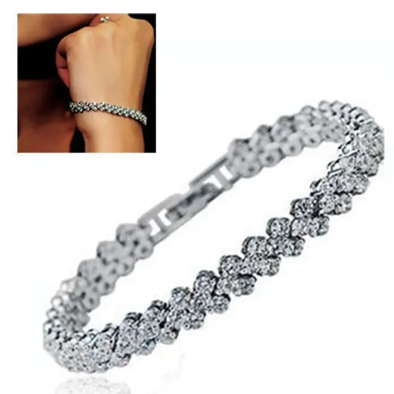 Luxury Roman Crystal Bracelet For Women Fashion Heart Chain Bracelets Rhinestone Bangle Bridal Jewelry Accessories Free shipping images - 6