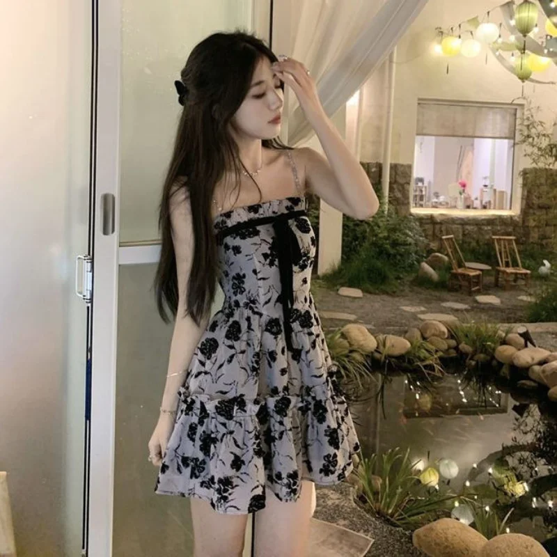 

2023 Vestidos De Mujer Dress for Wome Slim Waist Floral Sling Temperament Robe Femme Fashion Korean Summer Y2k Mini Dresses
