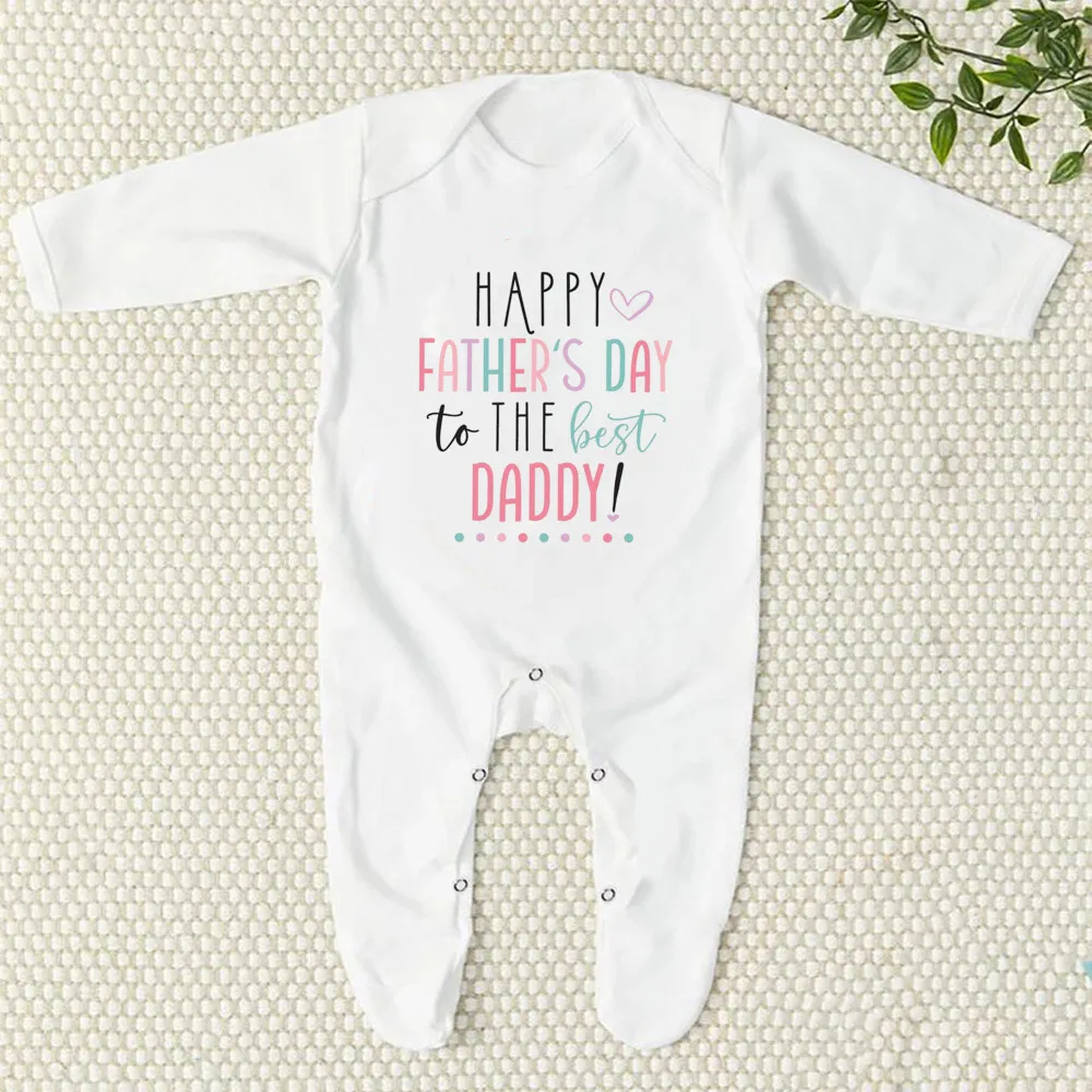 Happy Father's Day To Best Daddy Print Baby Bodysuit Boys Girls Long Sleeve Sleepsuit Infant Fathers Day Outfits Newborn Romper