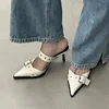 Punk Goth Metal Buckle High Heels Women's Sandals Summer  Pointed Toe Silver Party Shoes Fashion Womens Pumps Shoes Tacones 6
