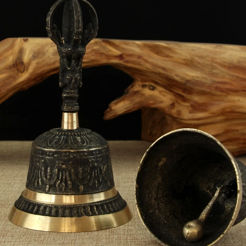 Black Brass Handicraft Large Engraved Hand Bell Loud and Clear Sound for School Meditation Church Bronze Bell Creative Gift 4