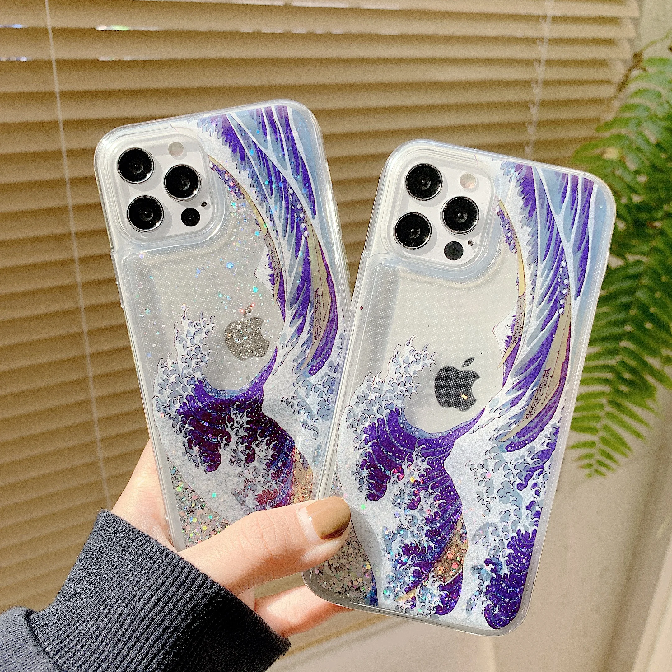 Wave Pattern Quicksand Phone Case For iPhone 13 12 11 Pro Max XS Max XR X 11 12 Pro 8 7 Plus Soft Phone Case wallet cases