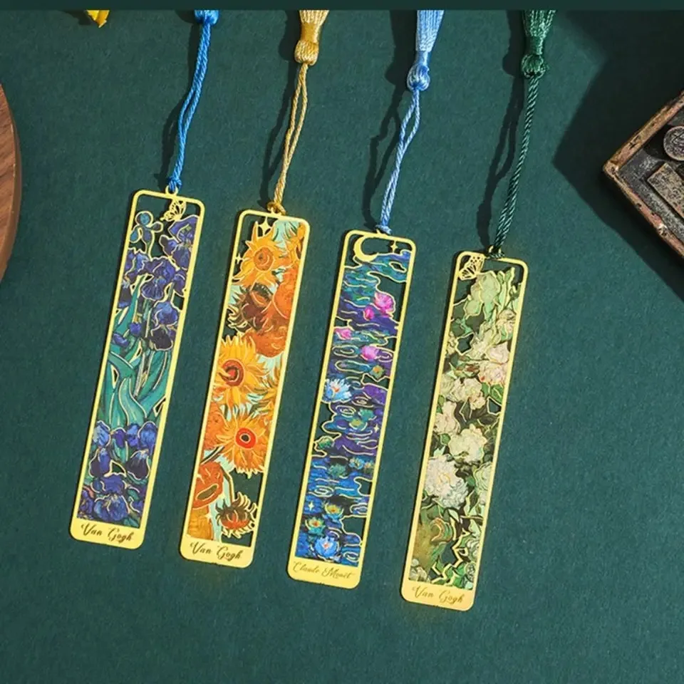 Metal Sunflower Hollow Bookmark Chinese Style Creative Painted Book Holder Tassel Pendant Kids Stationery School Office Supplies metal bookmark bookmark page holder bookmark holder